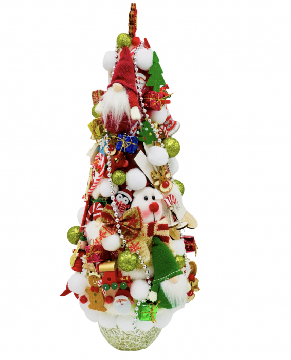 Bradut ornamental pentru Craciun decorat cu articole de sezon, 50 cm (Multicolor) [3]
