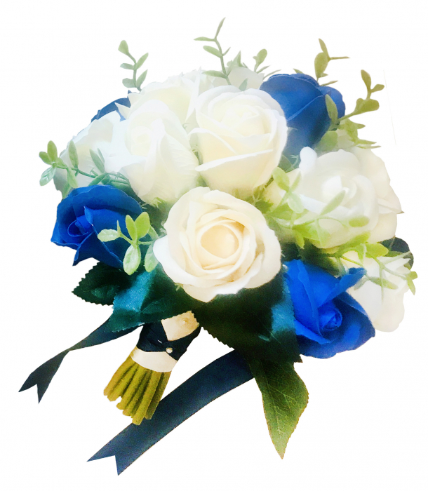 Buchet de Flori EVENTISSIMI - 17 Trandafiri, Bej/Albastru [2]