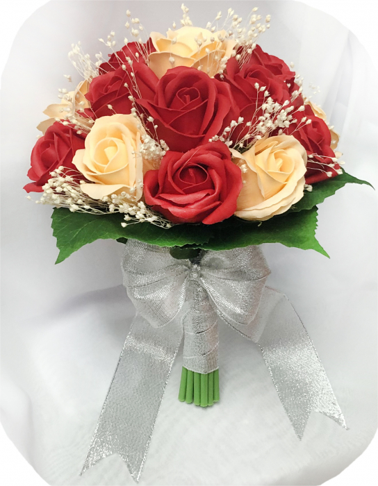 Buchet de Flori Eventissimi - 17 Trandafiri, Rosu/Somon [2]