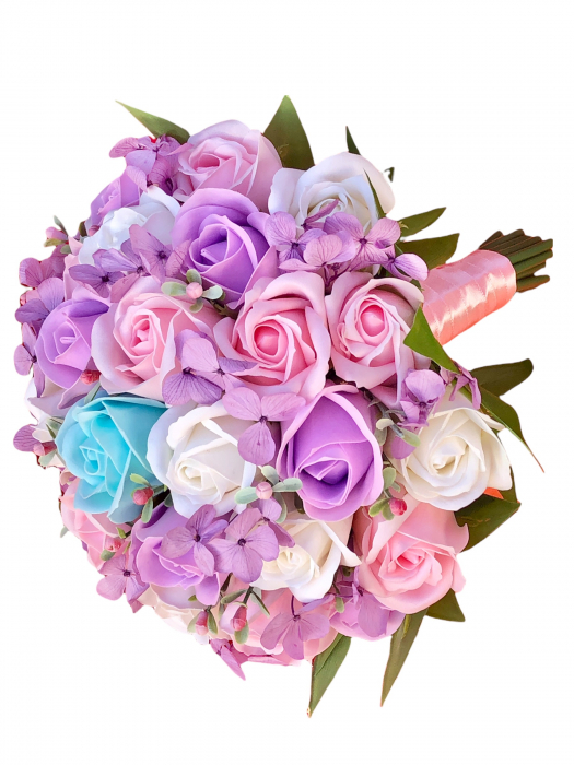 Buchet de Flori EVENTISSIMI - 27 de Trandafiri cu hortensii, Multicolor [3]