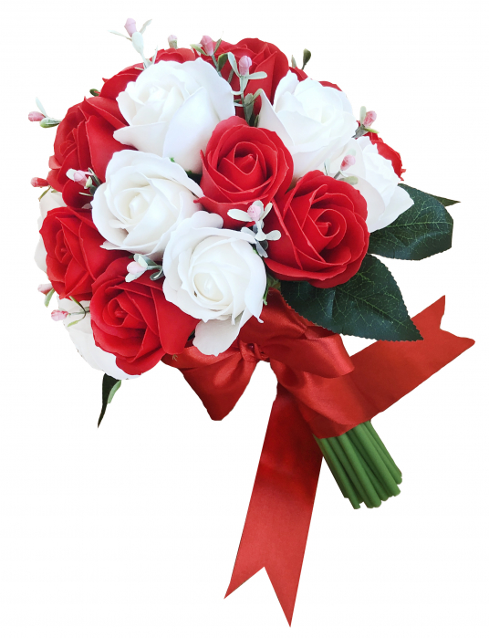Buchet de Flori EVENTISSIMI - 27 Trandafiri, Alb/Rosu [2]