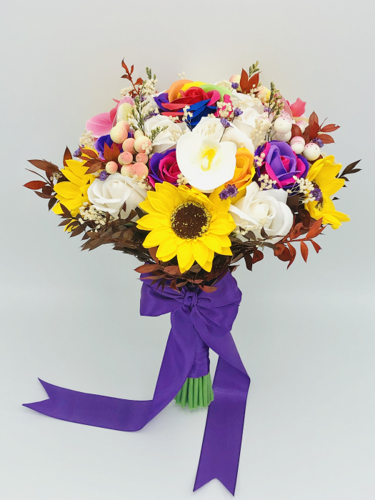 Buchet de flori Eventissimi - Trandafiri, Floarea Soarelui, Orhidee si Plante Uscate, Multicolor [3]