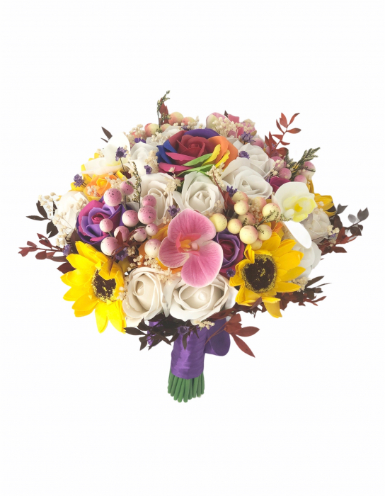 Buchet de flori Eventissimi - Trandafiri, Floarea Soarelui, Orhidee si Plante Uscate, Multicolor [1]