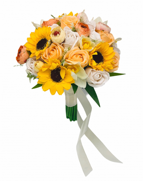 Buchet de Flori Eventissimi - Trandafiri, Floarea Soarelui si Bujori, Multicolor [2]