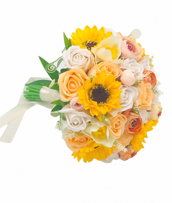 Buchet de Flori Eventissimi - Trandafiri, Floarea Soarelui si Bujori, Multicolor [3]