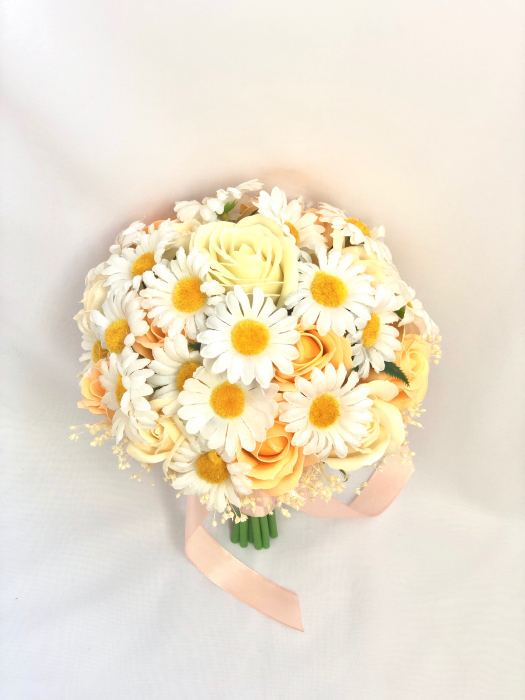 Buchet de Flori EVENTISSIMI - Trandafiri si Margarete,  Alb/Somon [3]