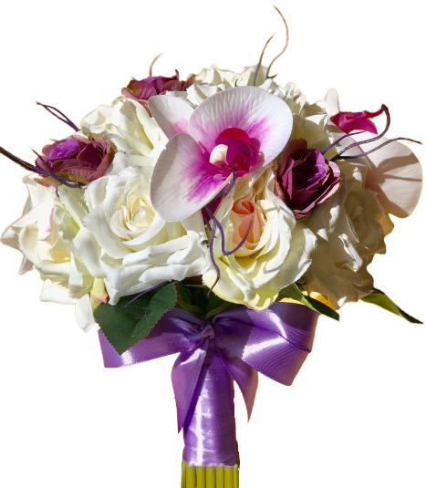Buchet mediu personalizabil cu trandafiri si orhidee (Alb, Violet) [3]