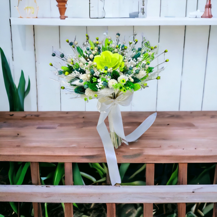 Buchet de Flori Mic Personalizabil cu Plante Uscate (Verde / Alb) [2]