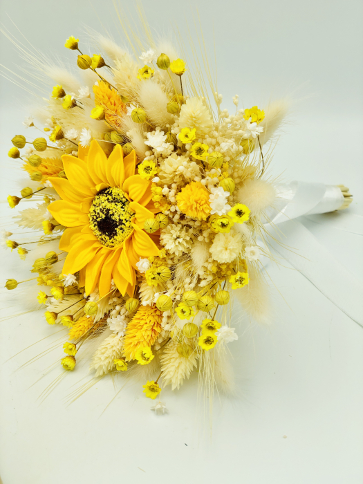 Buchet de Flori Personalizabil Eventissimi - Plante Uscate, Mic, Predominant Galben, cu floarea soarelui din foita de sapun [2]