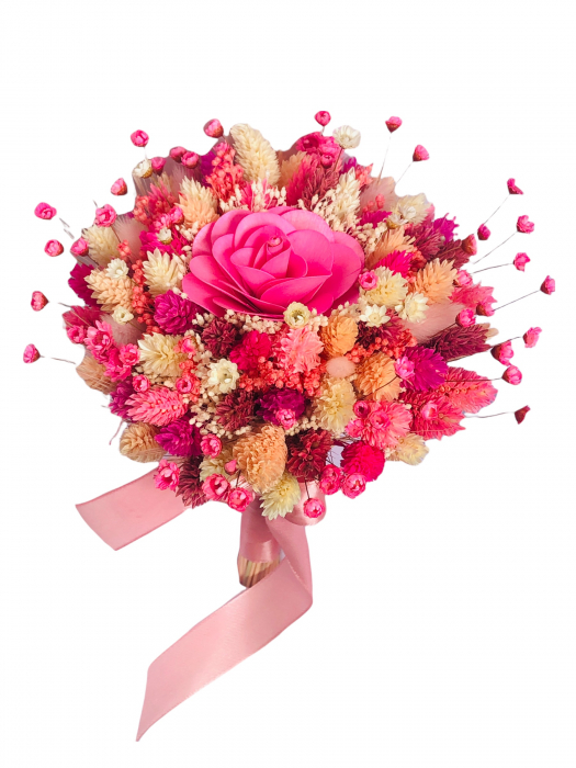 Buchet de Flori Personalizabil Eventissimi - Plante Uscate, Mic, Predominant Roz [4]