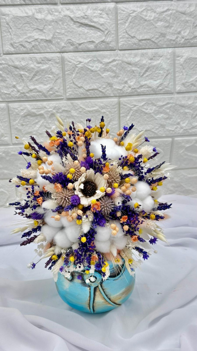 Buchet flori de camp , personalizabil, ideal pentru cununie civilă, nuntă, mireasă, nasa  sau cadou, alb-mov-galben [3]