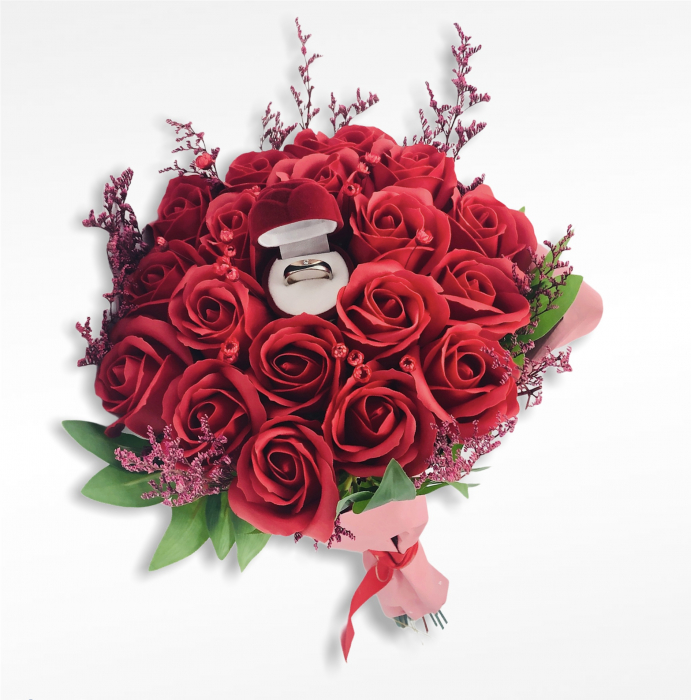 Buchet flori personalizabil, Eventissimi, 19 Trandafiri, Cerere in casatorie, Rosu [7]