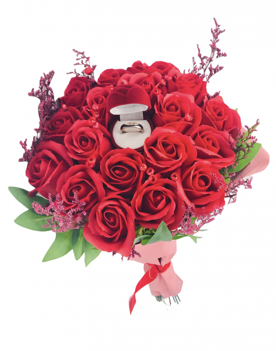Buchet mediu personalizabil cu trandafiri pentru cerere in casatorie (Rosu) [1]