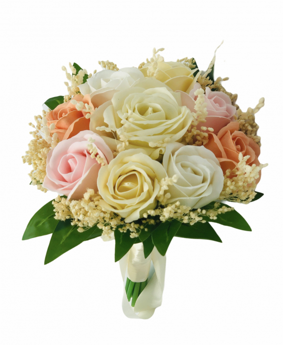 Buchet flori personalizabil, Eventissimi, 9 trandafiri cu floarea miresei uscata, multicolor [1]