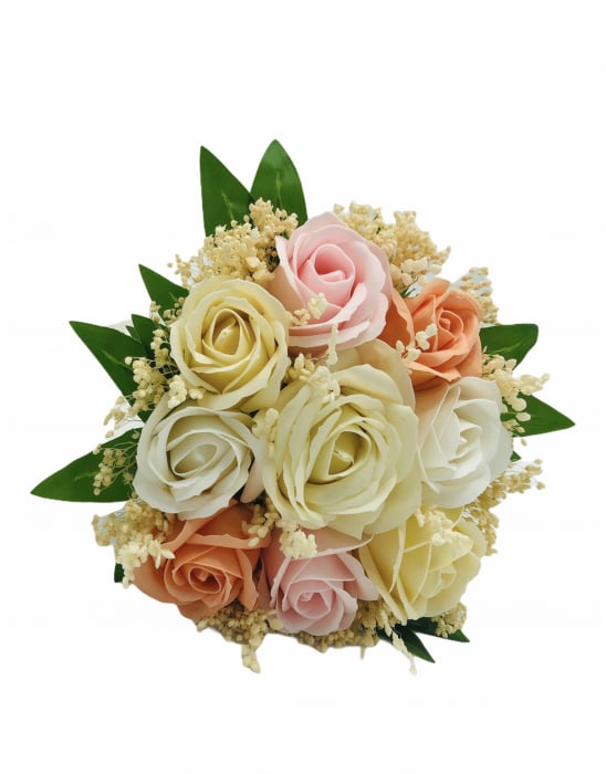 Buchet flori personalizabil, Eventissimi, 9 trandafiri cu floarea miresei uscata, multicolor [4]