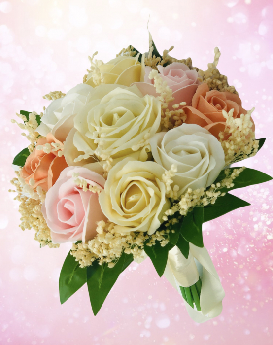 Buchet flori personalizabil, Eventissimi, 9 trandafiri cu floarea miresei uscata, multicolor [3]