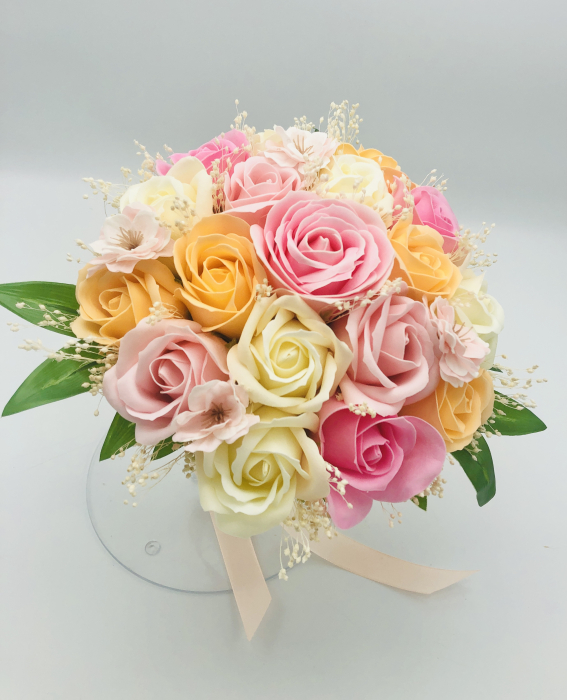 Buchet flori personalizabil, Eventissimi, Trandafiri, Flori de cires si Floarea Miresei, Multicolor [4]