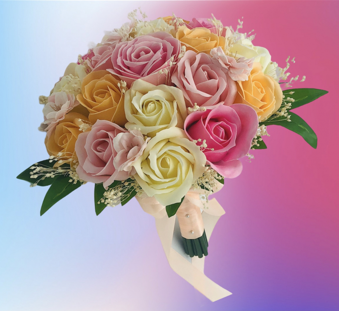 Buchet flori personalizabil, Eventissimi, Trandafiri, Flori de cires si Floarea Miresei, Multicolor [3]