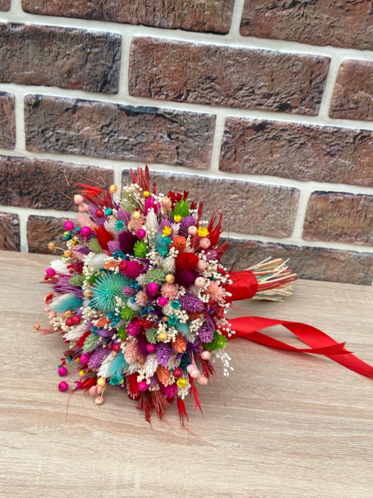 Buchet cu mix de flori naturale uscate, multicolor, ideal pentru nasa, cununie civila sau cadou [2]