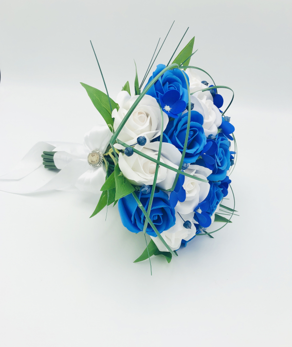 Buchet mediu personalizabil cu iarba decorativa si flori uscate (Alb, Albastru) [2]