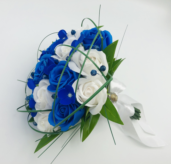 Buchet mediu personalizabil cu iarba decorativasi flori uscate (Alb, Albastru) [3]
