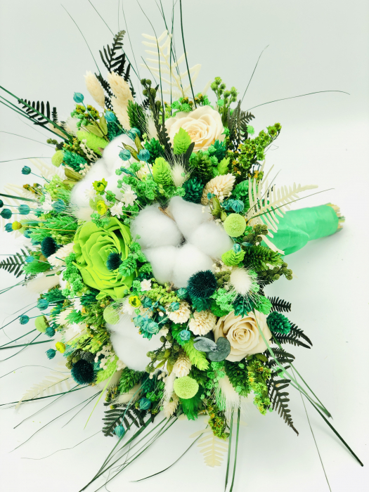 Buchet mediu personalizabil cu trandafiri, bumbac si flori uscate (Verde) [3]