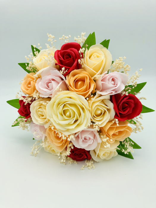 Buchet mediu personalizabil cu trandafiri si floarea miresei (Multicolor) [2]