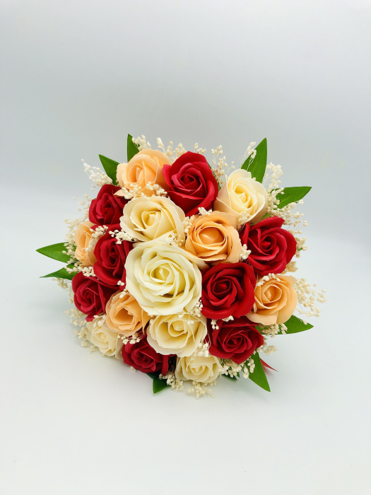 Buchet mediu personalizabil cu trandafiri si floarea miresei (Multicolor) [2]