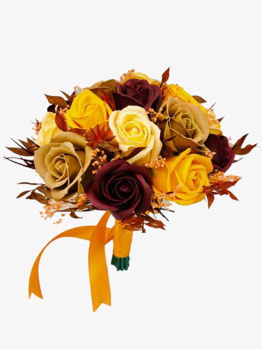 Buchet mediu personalizabil cu trandafiri si flori naturale uscate (Portocaliu) [2]