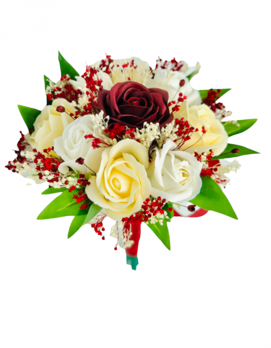 Buchet mic personalizabil cu trandafiri si floarea miresei (Grena, Multicolor) [2]