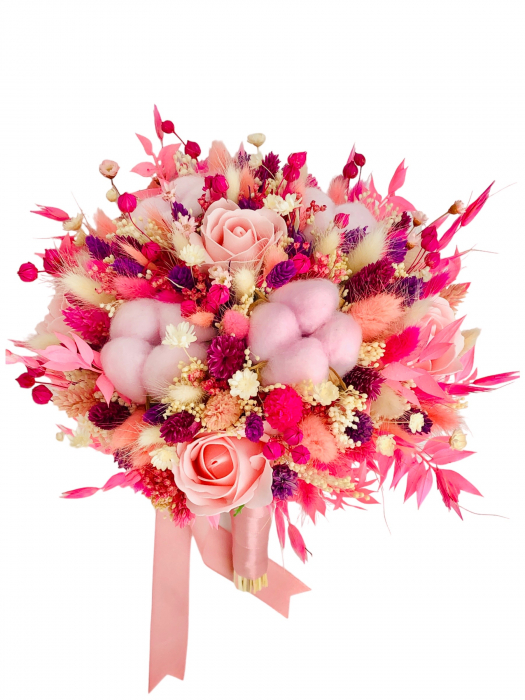 Buchet mare personalizabil din bumbac, flori naturale uscate si flori din foita de sapun (Multicolor) [2]