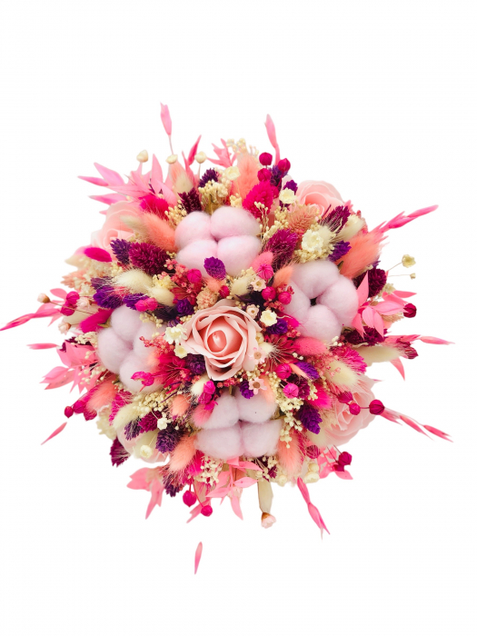 Buchet mare personalizabil din bumbac, flori naturale uscate si flori din foita de sapun (Multicolor) [3]