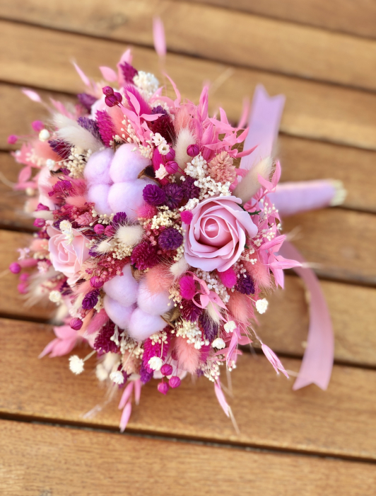 Buchet mare personalizabil din bumbac, flori naturale uscate si flori din foita de sapun (Multicolor) [4]