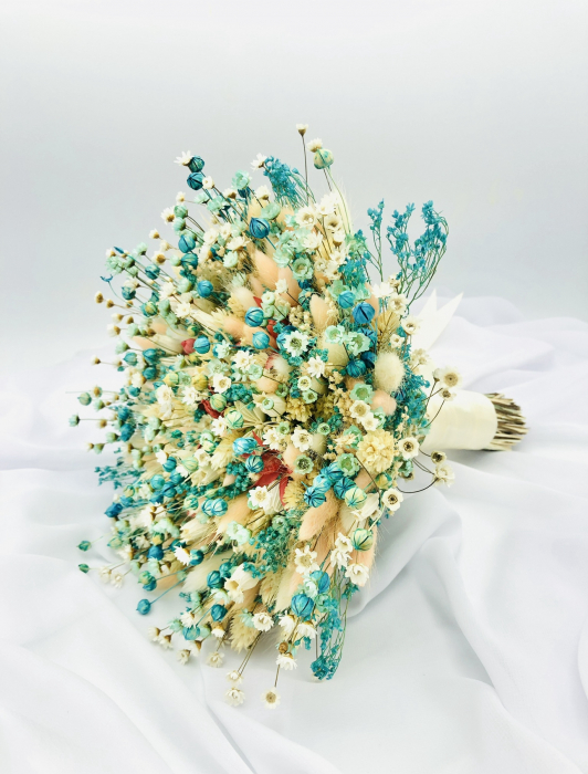 Buchet mediu personalizabil din flori naturale uscate (Turquoise / Ivory) [2]