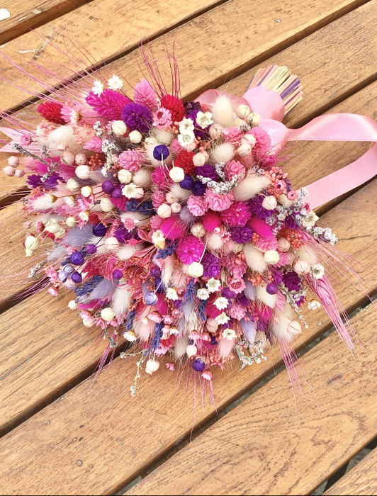 Buchet personalizabil din flori naturale uscate (Roz / Mov) [2]