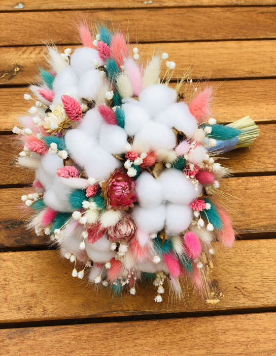 Buchet mare personalizabil din bumbac si flori naturale uscate (Multicolor) [2]