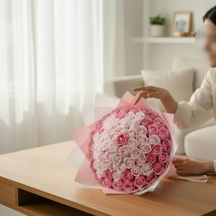 Buchet cu 81 trandafiri parfumati roz, personalizabil cromatic [2]