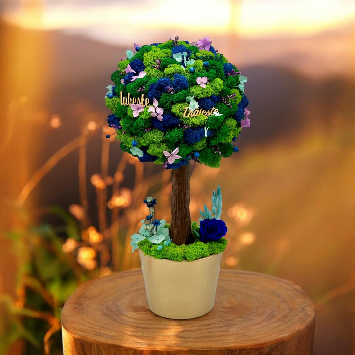 Copacel Decorativ cu Licheni Premium și Flori Criogenate, Mesaj Motivațional, Trunchi Printat 3D, În Ghiveci Mocha Mousse – 38 cm [4]