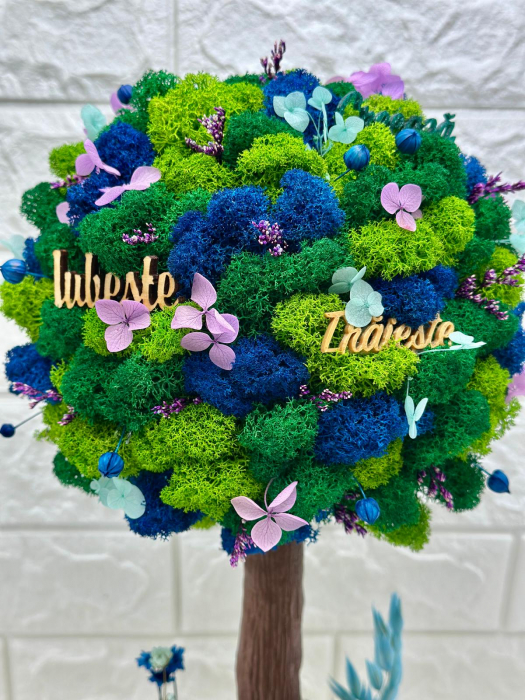 Copacel Decorativ cu Licheni Premium și Flori Criogenate, Mesaj Motivațional, Trunchi Printat 3D, În Ghiveci Mocha Mousse – 38 cm [2]