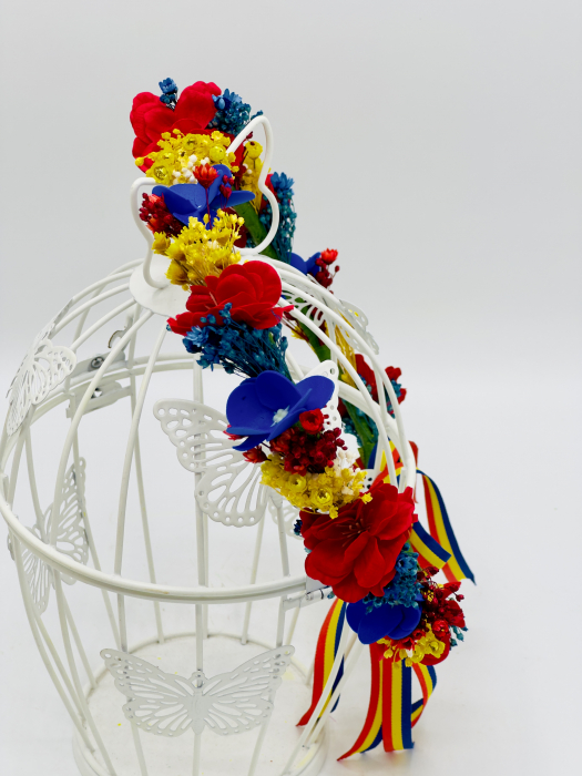 Coronita traditionala din flori, tricolor Romania, marime personalizabila (Albastru / Galben / Rosu) [2]