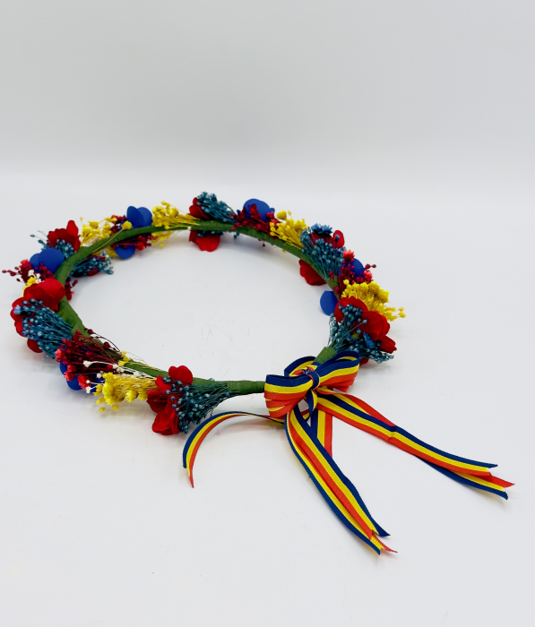 Coronita traditionala din flori, tricolor Romania, marime personalizabila (Albastru / Galben / Rosu) [3]