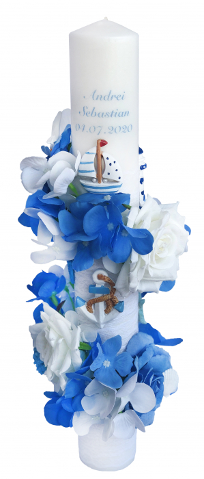 Lumanare nunta/botez, 40 cm, Eventissimi, tema marina, alb/albastru [1]
