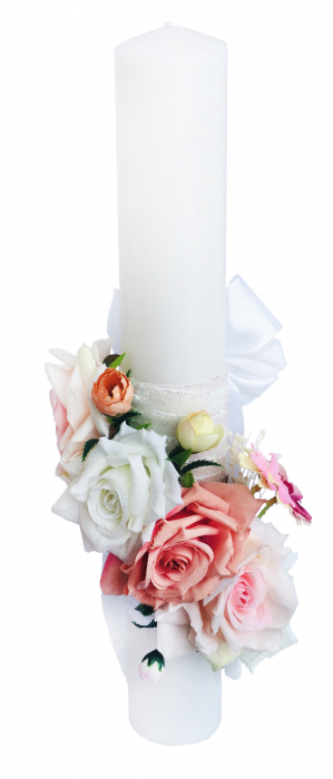 Lumanare nunta sau botez, Eventissimi, 40 cm cu flori [3]