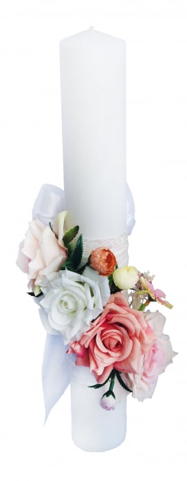 Lumanare nunta sau botez, Eventissimi, 40 cm cu flori [1]