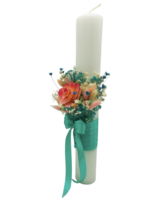 Lumanare pentru cununie / botez, 40 cm, cu plante naturale uscate (personalizabila cromatic si cu text) [2]