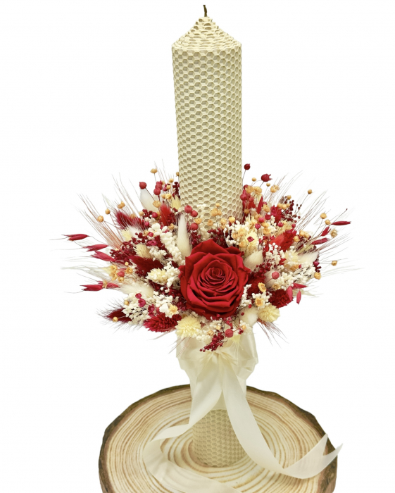 Lumanare pentru cununie / botez, 42 cm, cu flori criogenate si plante uscate (personalizabila cromatic si cu text) [2]