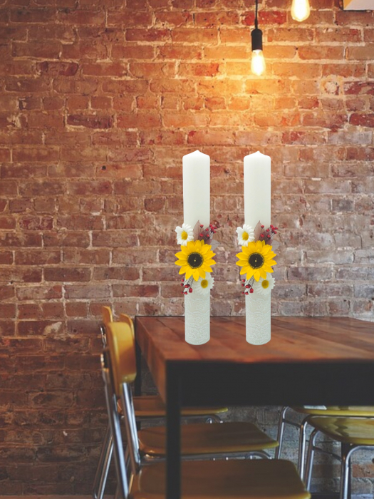 Lumanare pentru Nunta sau Botez, Personalizabila cu nume si data, cu dantela alba si flori, Eventissimi, 40 cm, Multicolor [4]
