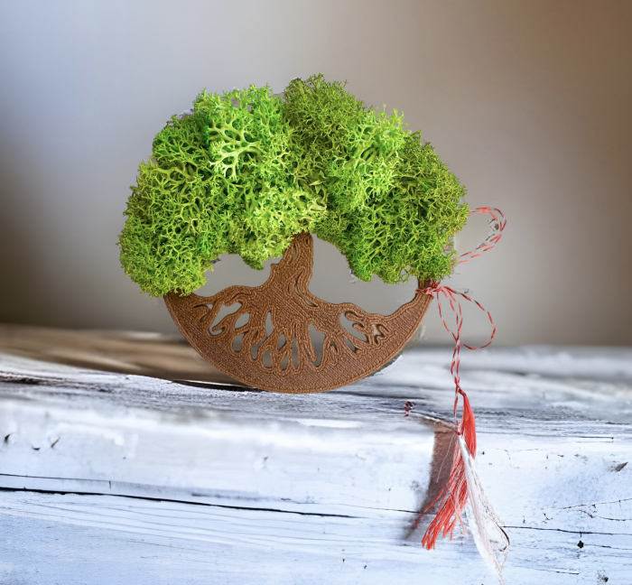 Magnet de frigider pomul vietii cu licheni (Verde deschis / Bronz) [2]