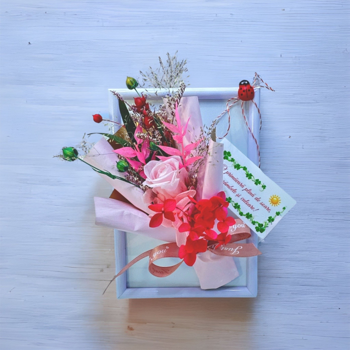 Mini aranjament floral in rama cu flori criogenate (Roz) [2]