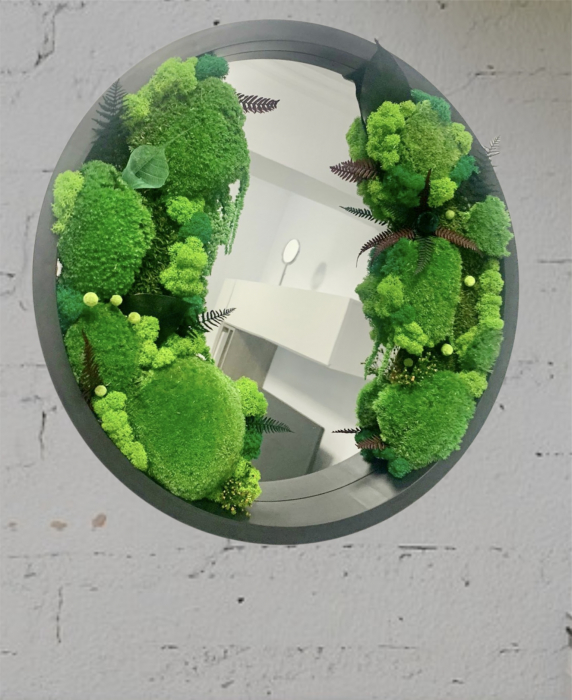 Oglinda decorativa rotunda cu muschi, licheni si plante criogenate, 51 cm (Verde) [2]